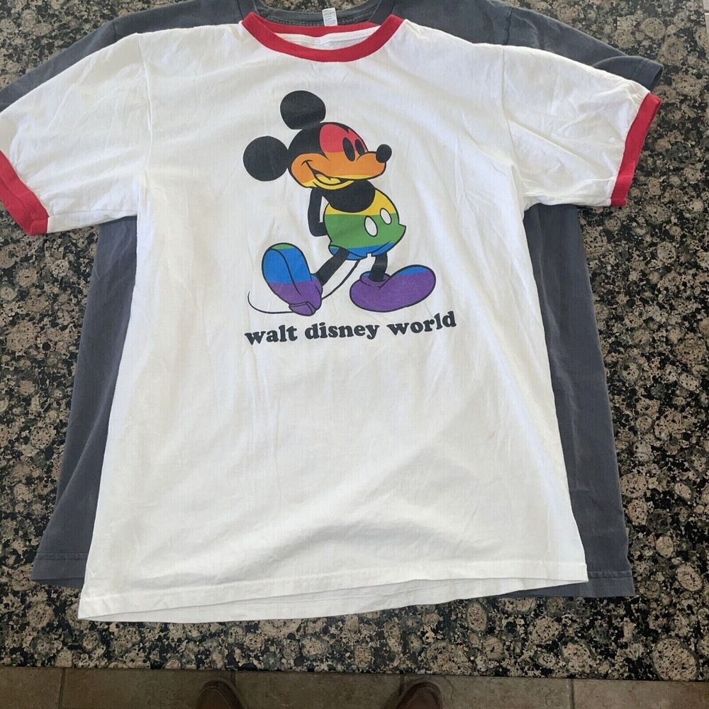 Disney Walt World Mickey‎ Mouse Pride Rainbow Ringer T-shirt Medium